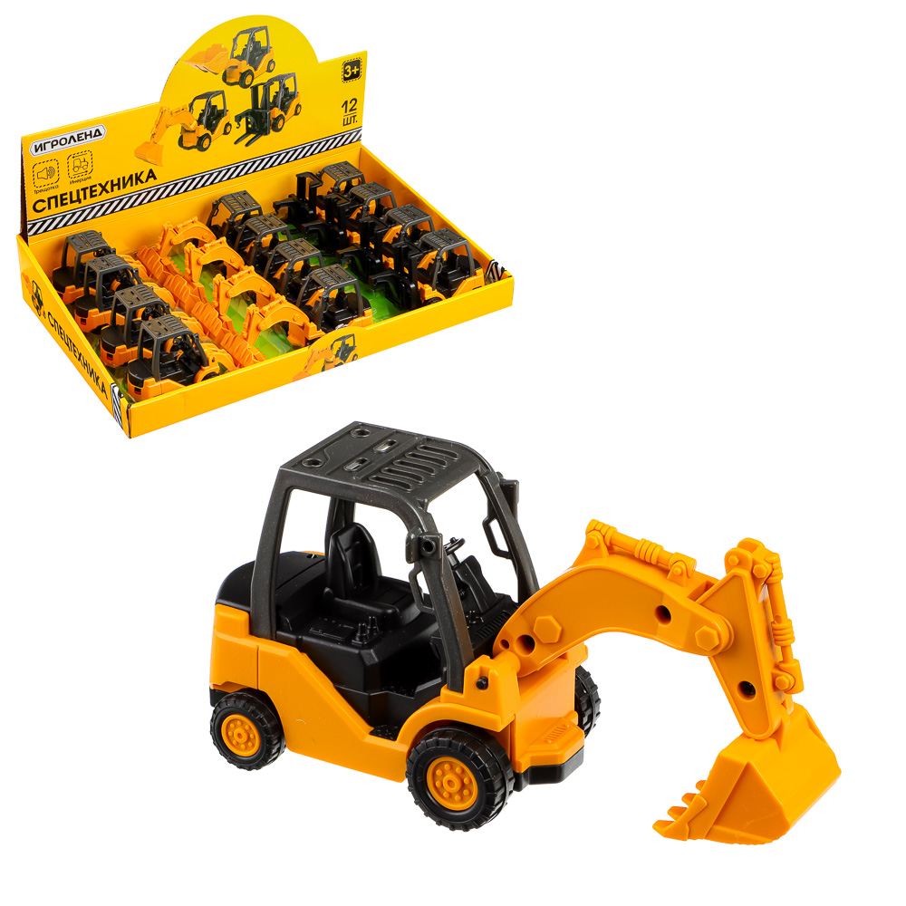 ИГРОЛЕНД Спецтехника, инерция, ковш-трещотка, PP, 13,6х5,1х7,5см, 3 дизайна, арт.№ 292-178