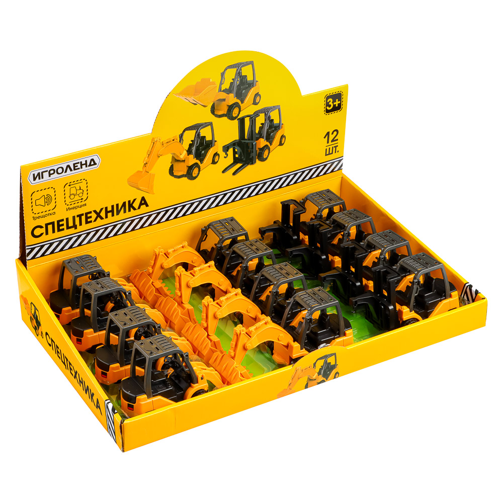 ИГРОЛЕНД Спецтехника, инерция, ковш-трещотка, PP, 13,6х5,1х7,5см, 3 дизайна, арт.№ 292-178