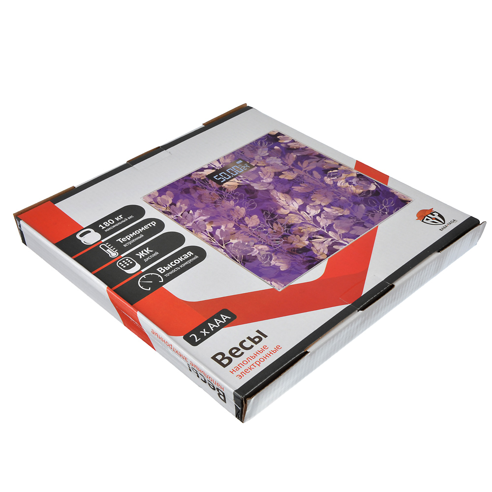 Весы напольные электронные "Легкость", ЖК-дисплей, макс. нагр.до 180кг, 28x28x0,5см, арт.№ 487-041