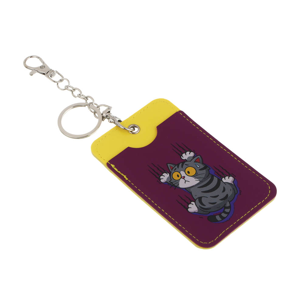 Чехол для пропуска тм ЮL двусторонний с кольцом и карабином, ПВХ, металл, 11х6,7см, 6 дизайнов, арт.№ 334-019