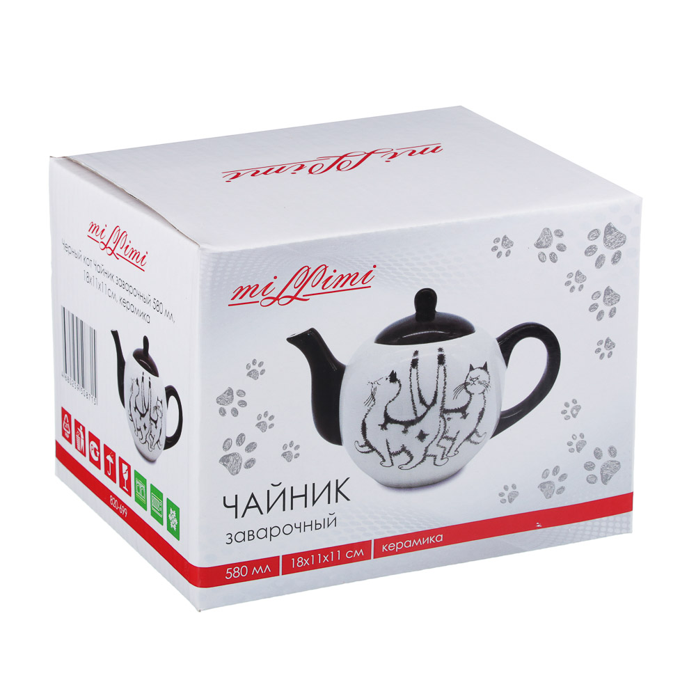 MILLIMI Черный кот Чайник заварочный 580мл, 18х11х11см, керамика, арт.№ 820-699
