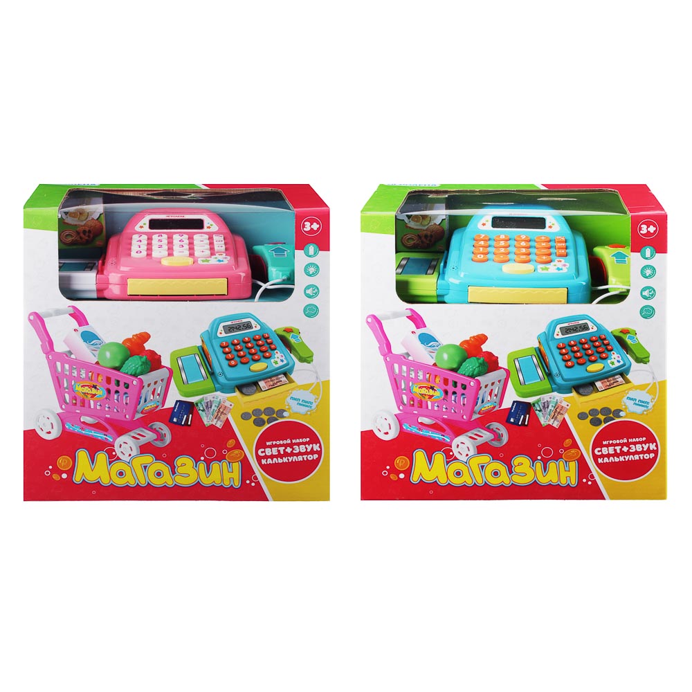 ИГРОЛЕНД Набор Магазин: касса,продукты, тележка,22пр, свет, звук, 2хАА,ABS,PVC,24х12х24см, 2 дизайна, арт.№ 294-130