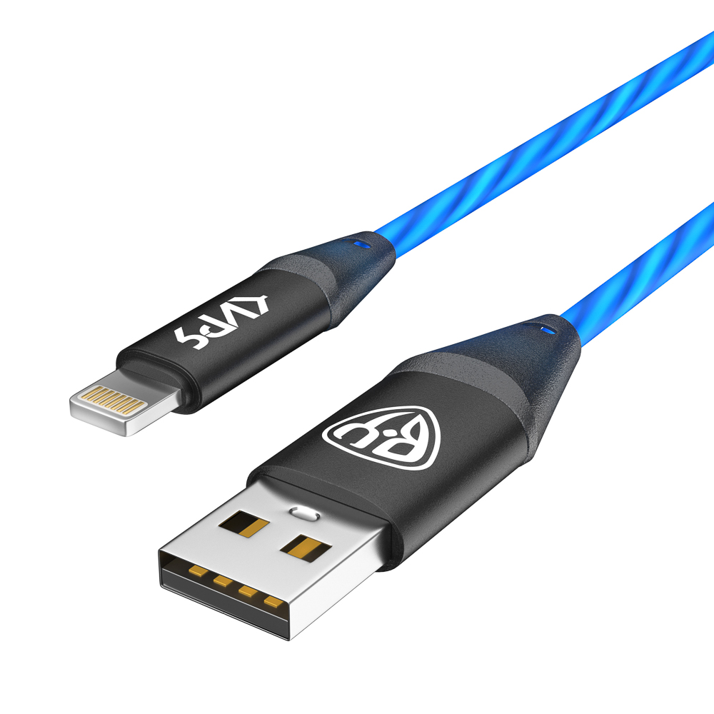 BY Киря Кабель для зарядки Светящийся iP, 1м, Быстрая зарядка 2.4А, 12W, синяя подсветка, арт.№ 931-524