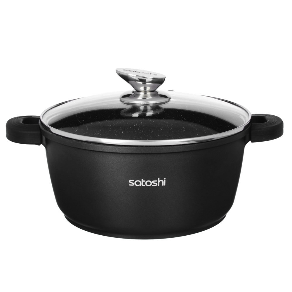 Кастрюля с крышкой 4,2 л, d24х11,5 см SATOSHI Лион, антипригарное покрытие мрамор, силиконовые протекторы ручек, индукция, арт.№ 846-405