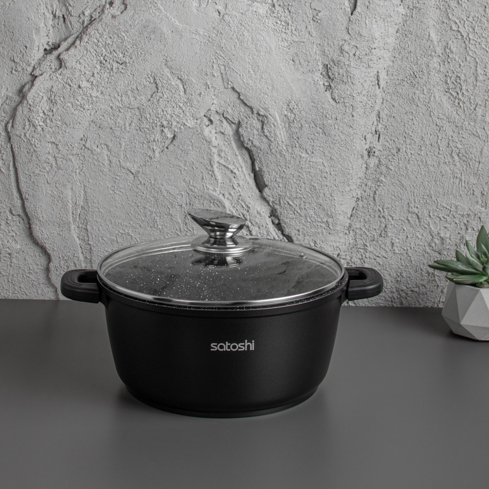 Кастрюля с крышкой 4,2 л, d24х11,5 см SATOSHI Лион, антипригарное покрытие мрамор, силиконовые протекторы ручек, индукция, арт.№ 846-405