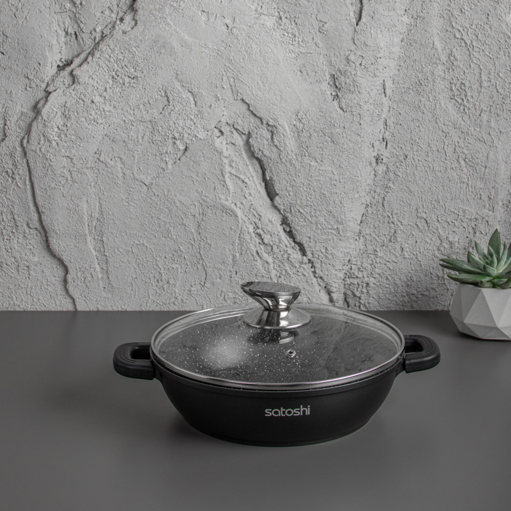 SATOSHI Лион Сотейник с крышкой 2,5л d24х7см, а/приг.покр.Мрамор, силик.протекторы ручек, индукция, арт.№ 846-412