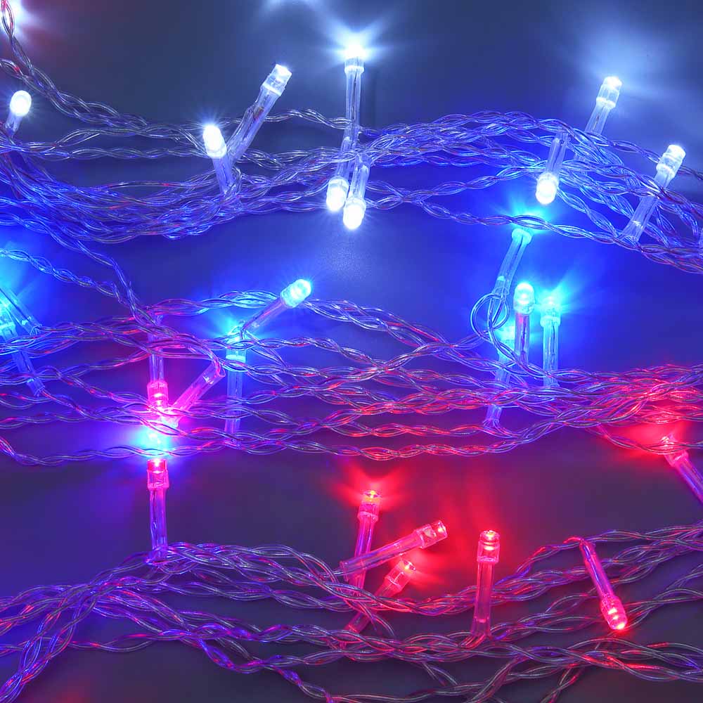 Гирлянда занавес 2х2 м СНОУ БУМ, 100 LED ламп, 10 нитей, постоянное свечение триколор, ПВХ провод прозрачный, 220В, арт.№ 382-099