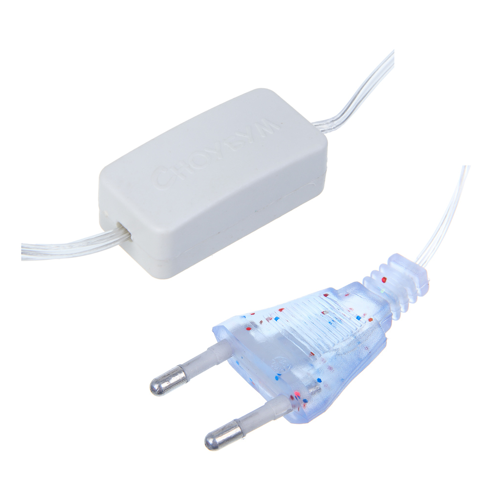 Гирлянда занавес 2х2 м СНОУ БУМ, 100 LED ламп, 10 нитей, постоянное свечение триколор, ПВХ провод прозрачный, 220В, арт.№ 382-099