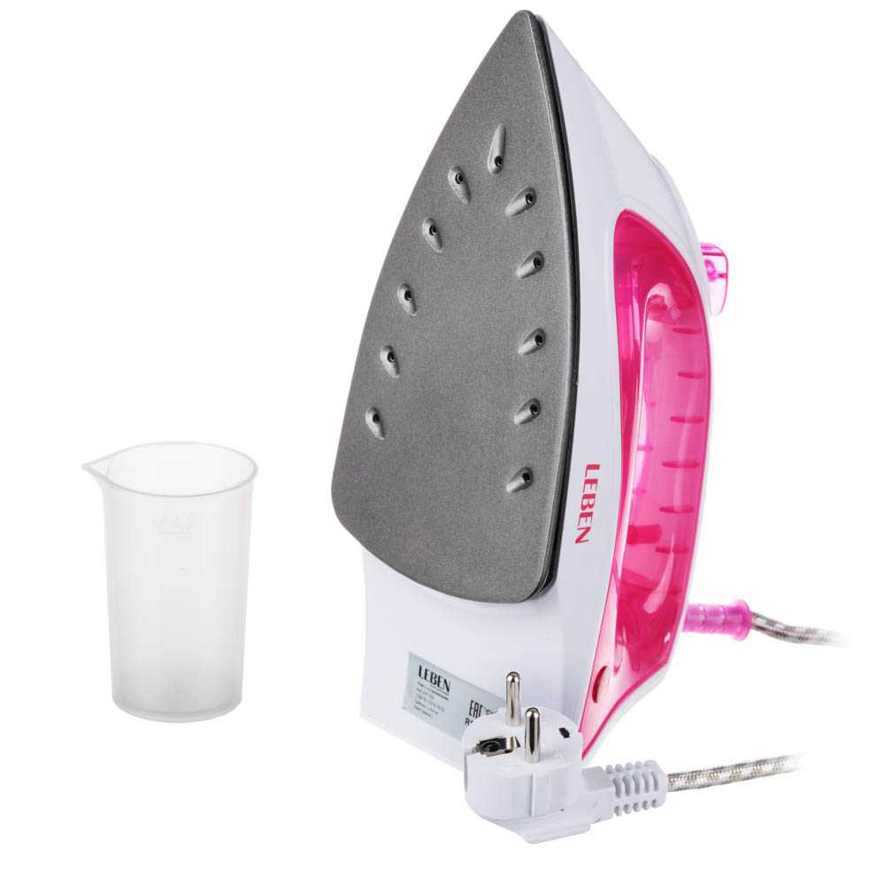 LEBEN Утюг с отпаривателем 1200 Вт, подошва - антипригарное покрытие, прозрачный корпус, арт.№ 249-006