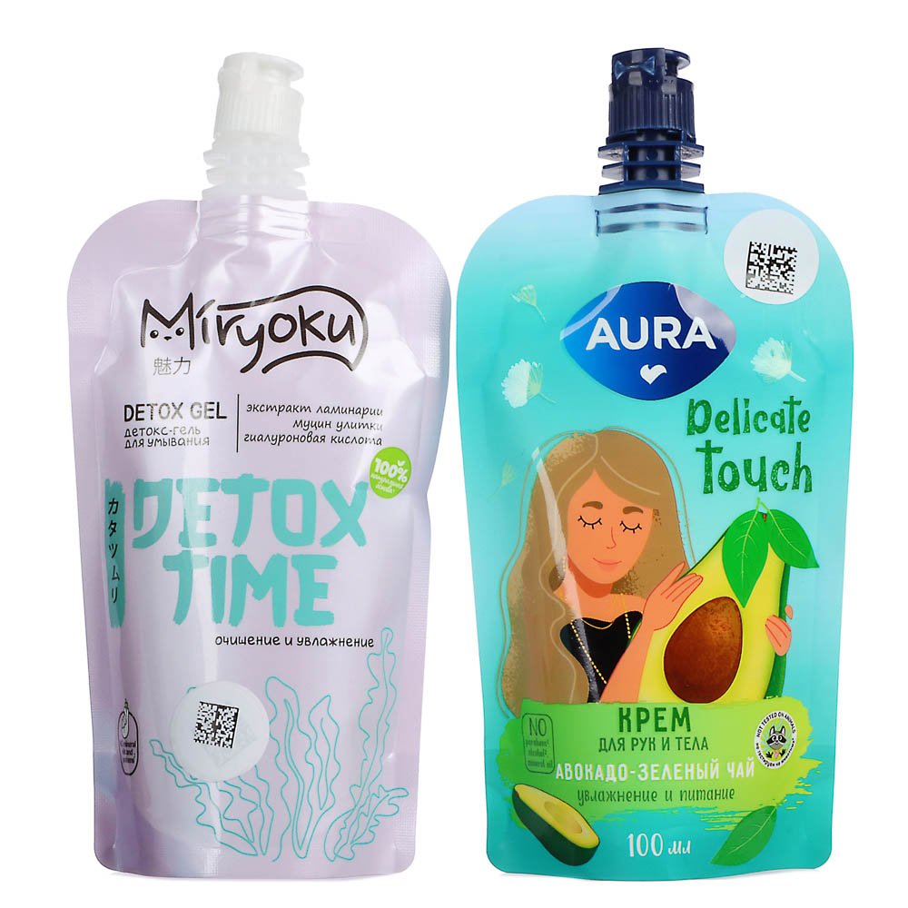 Подарочный набор женский:Крем д/рук и тела Aura,100мл+Детокс-гель д/умывания MIRYOKU,100мл, арт.№ 937-176