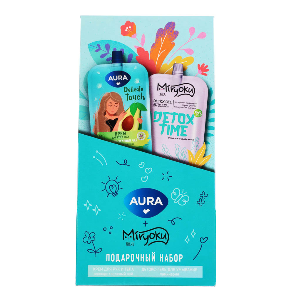Подарочный набор женский:Крем д/рук и тела Aura,100мл+Детокс-гель д/умывания MIRYOKU,100мл, арт.№ 937-176