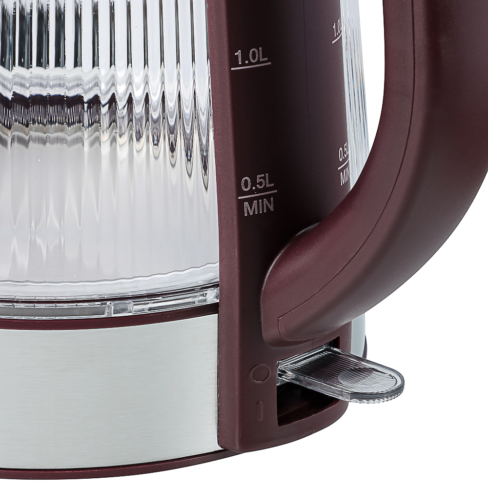LEBEN Чайник электрический стеклянный 1,8л 1850 Вт рифленое стекло, бордовый, арт.№ 291-132
