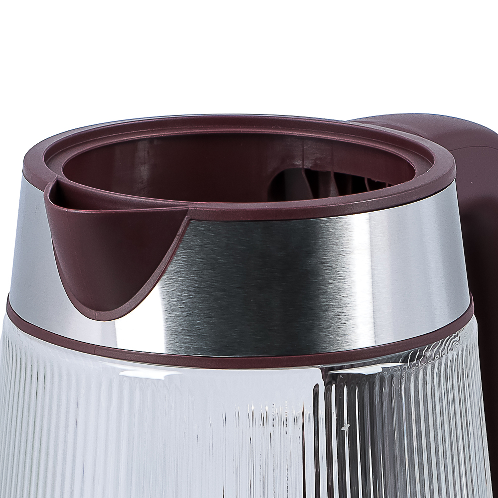 LEBEN Чайник электрический стеклянный 1,8л 1850 Вт рифленое стекло, бордовый, арт.№ 291-132