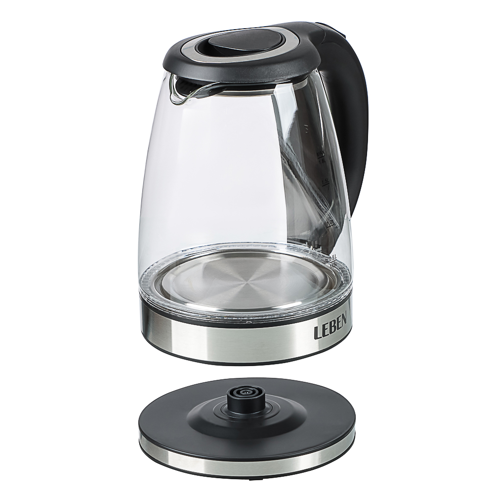 LEBEN Чайник электрический 1,8л стекло, черный, арт.№ 291-133