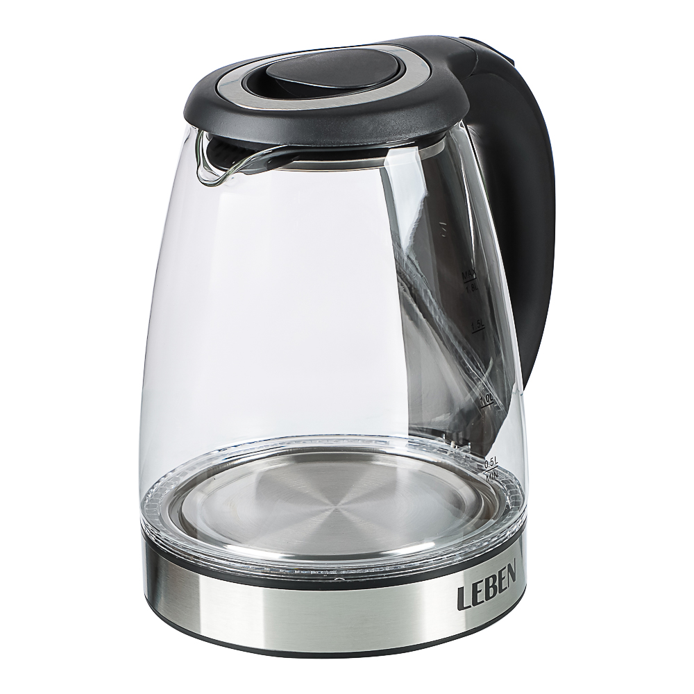 LEBEN Чайник электрический 1,8л стекло, черный, арт.№ 291-133