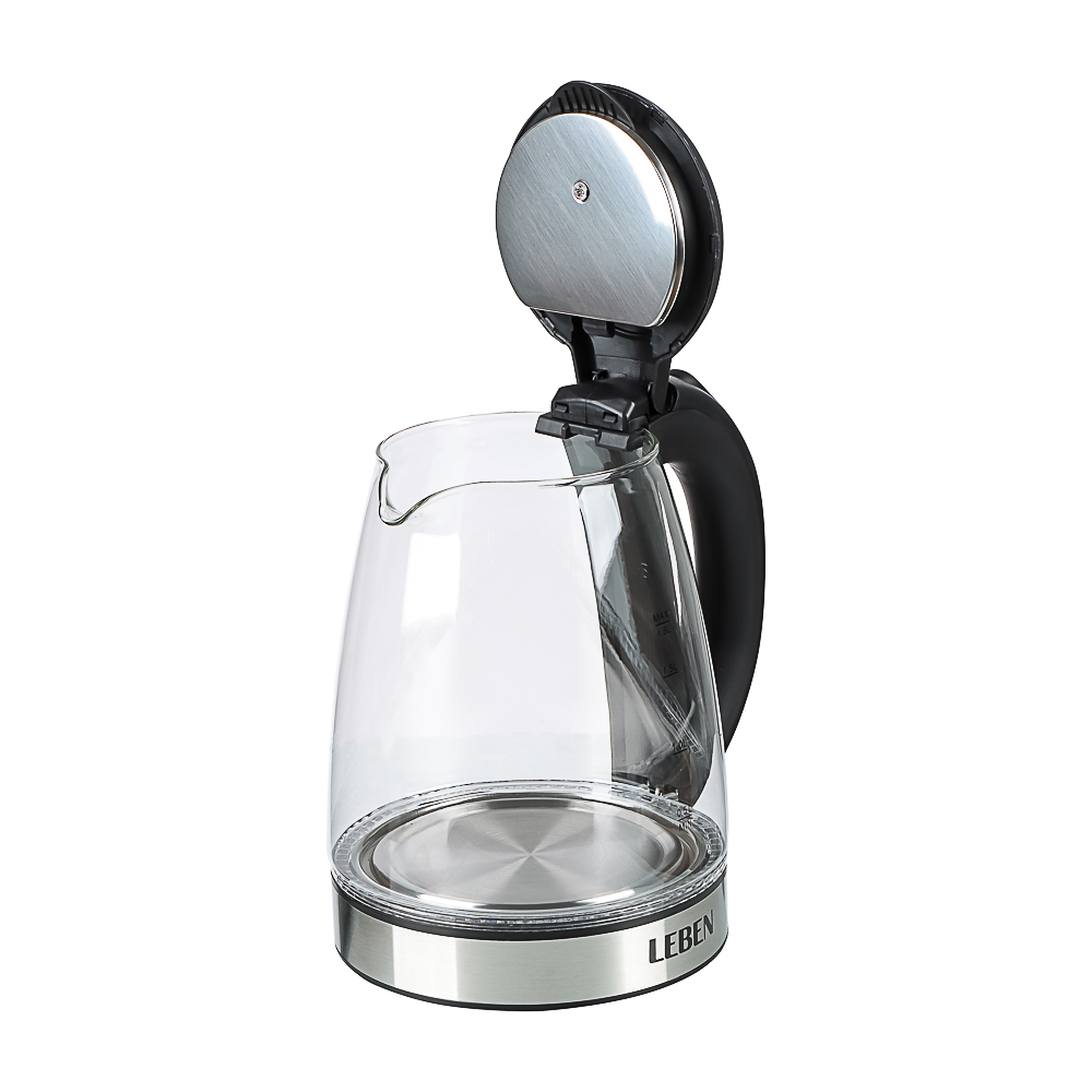 LEBEN Чайник электрический 1,8л стекло, черный, арт.№ 291-133