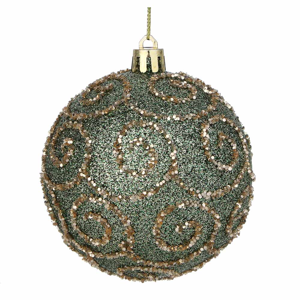 СНОУ БУМ Шар пластик 8 см, зеленый, с узором, арт.№ 373-627