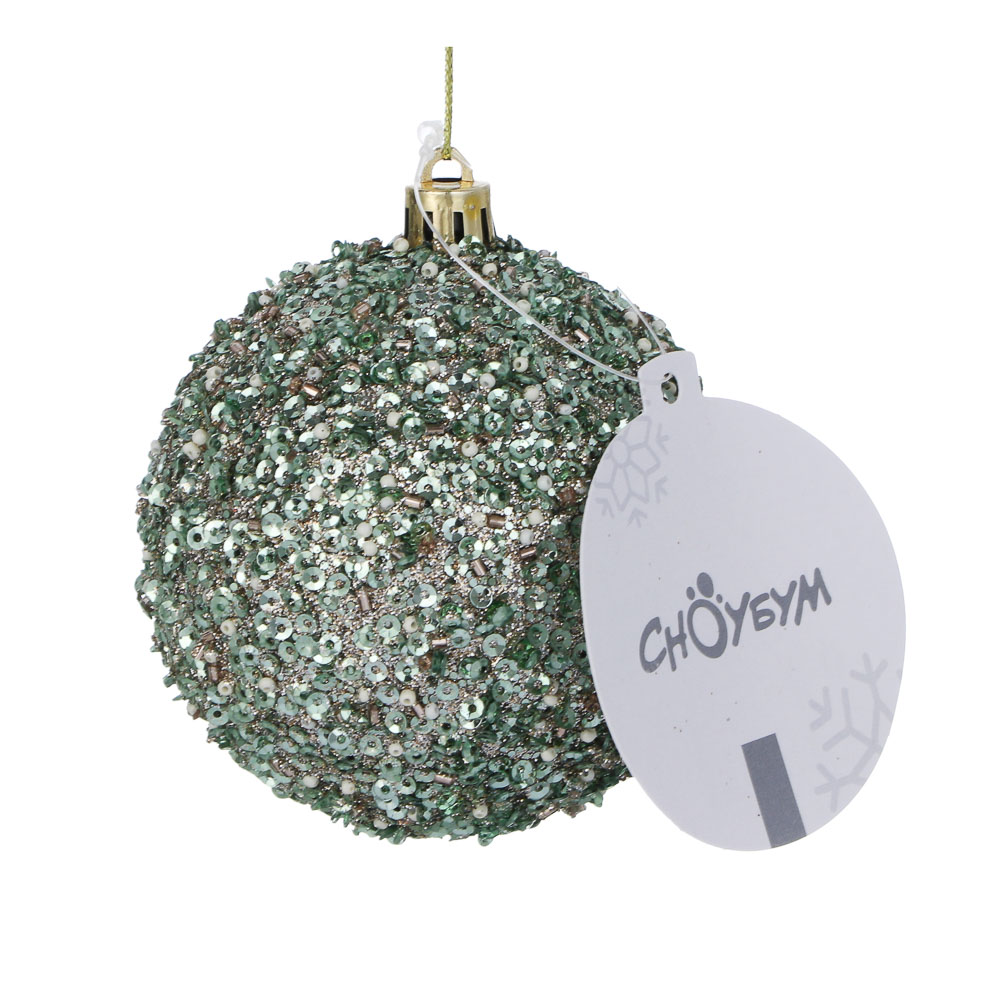 СНОУ БУМ Шар пластик 8 см, зеленый, в обсыпке, арт.№ 373-629