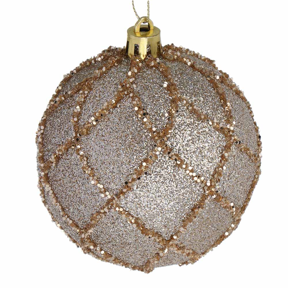 СНОУ БУМ Шар пластик 8 см, шампань, с рисунком, арт.№ 373-630