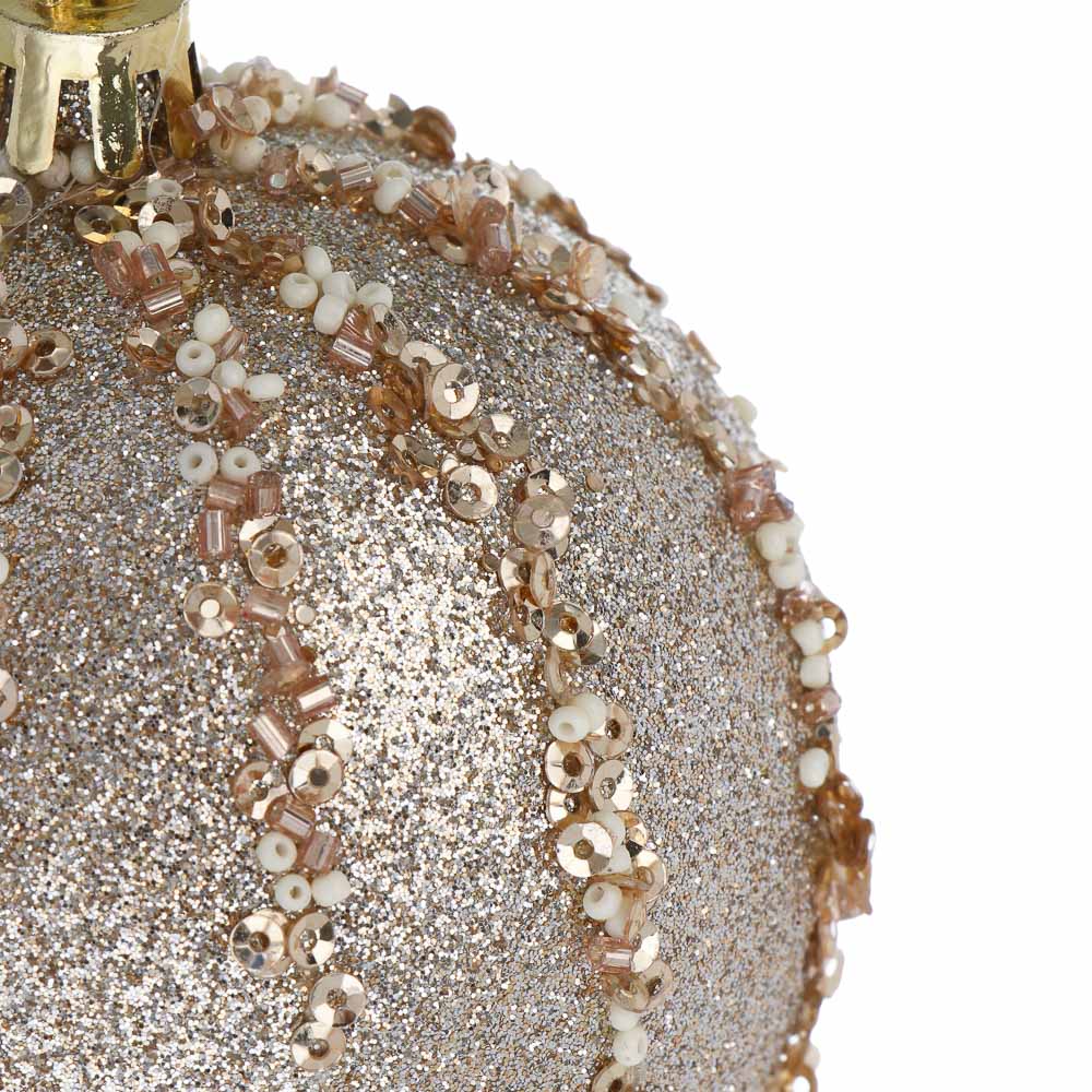 СНОУ БУМ Шар пластик 8 см, шампань, с полосками, арт.№ 373-631