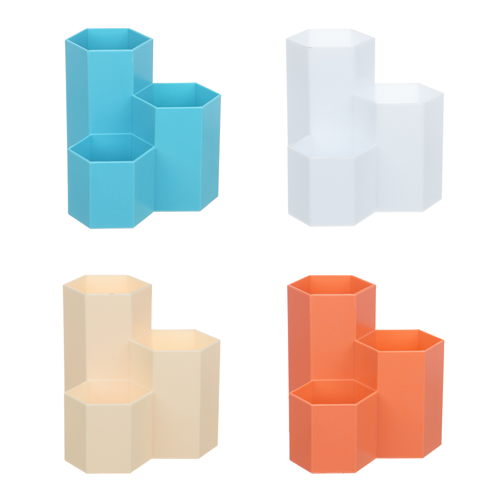 Подставка для канцелярских принадлежностей, 3 секции, 11х11,4см, пластик, 4 цвета, арт.№ 595-015