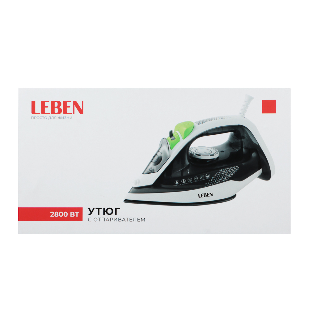 LEBEN Утюг 2800ВТ керам, антинакипь антикапля автооткл шнур 1,8м, арт.№ 249-056