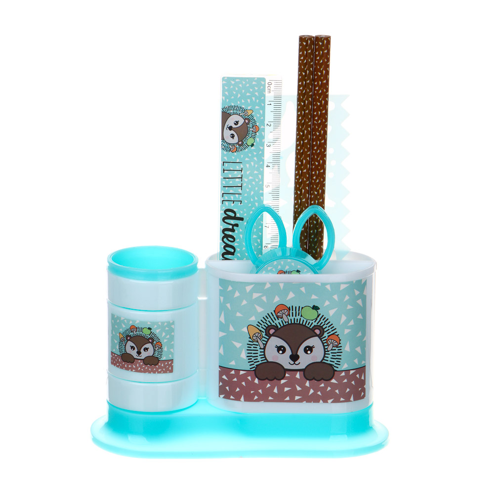 ЕЖИК Органайзер канц. 4 отд., 7 пр.:(ножн., 2 кар., точилка, трафарет, линейка, подст.), пл., арт.№ 234-052