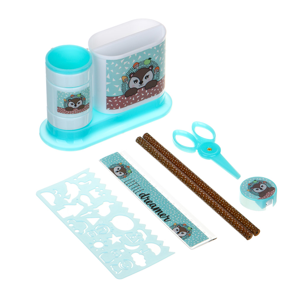 ЕЖИК Органайзер канц. 4 отд., 7 пр.:(ножн., 2 кар., точилка, трафарет, линейка, подст.), пл., арт.№ 234-052