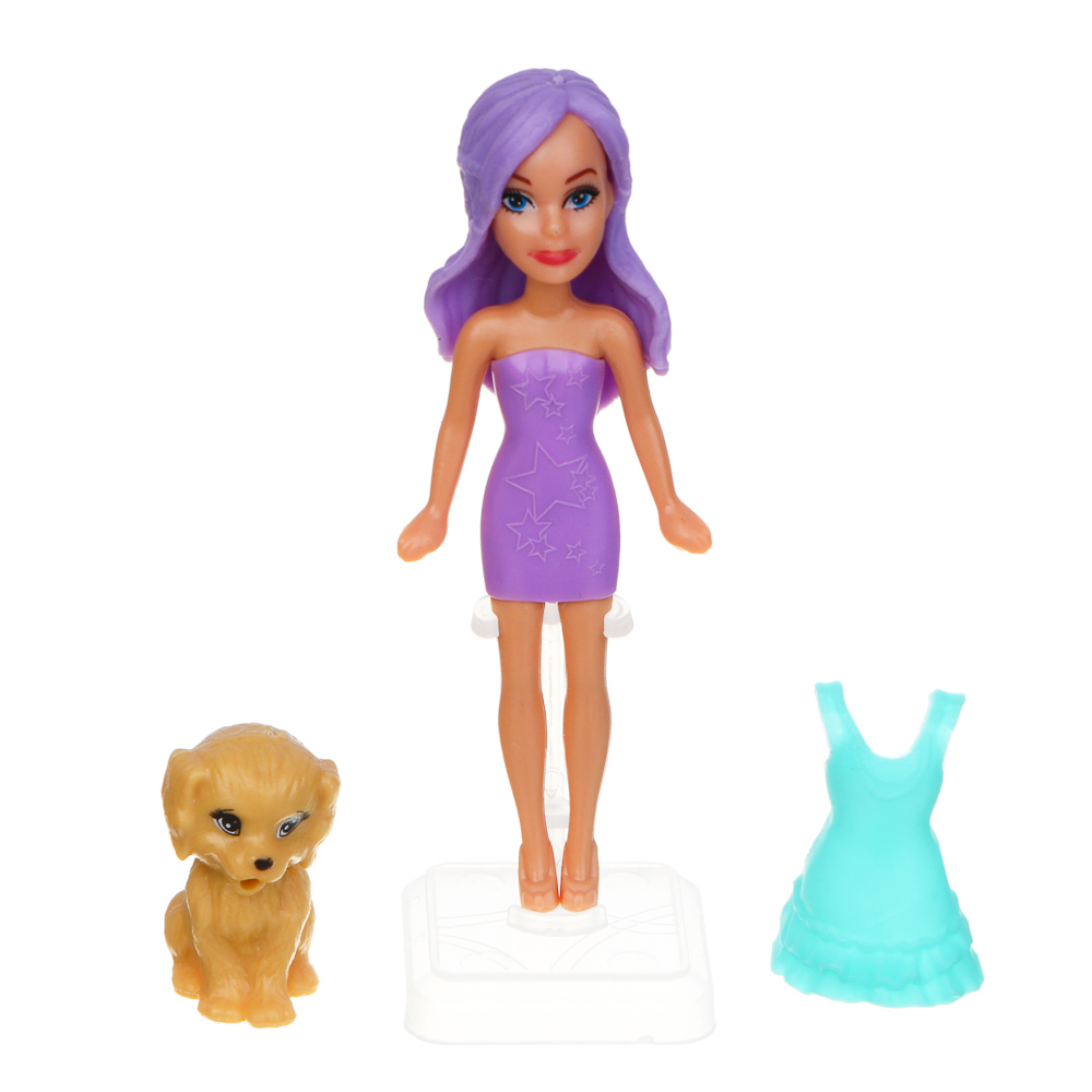 ИГРОЛЕНД Кукла 9 см с питомцем, ABS, PP, 9,5х2,5х12,5 см, 4 дизайна, арт.№ 436-145