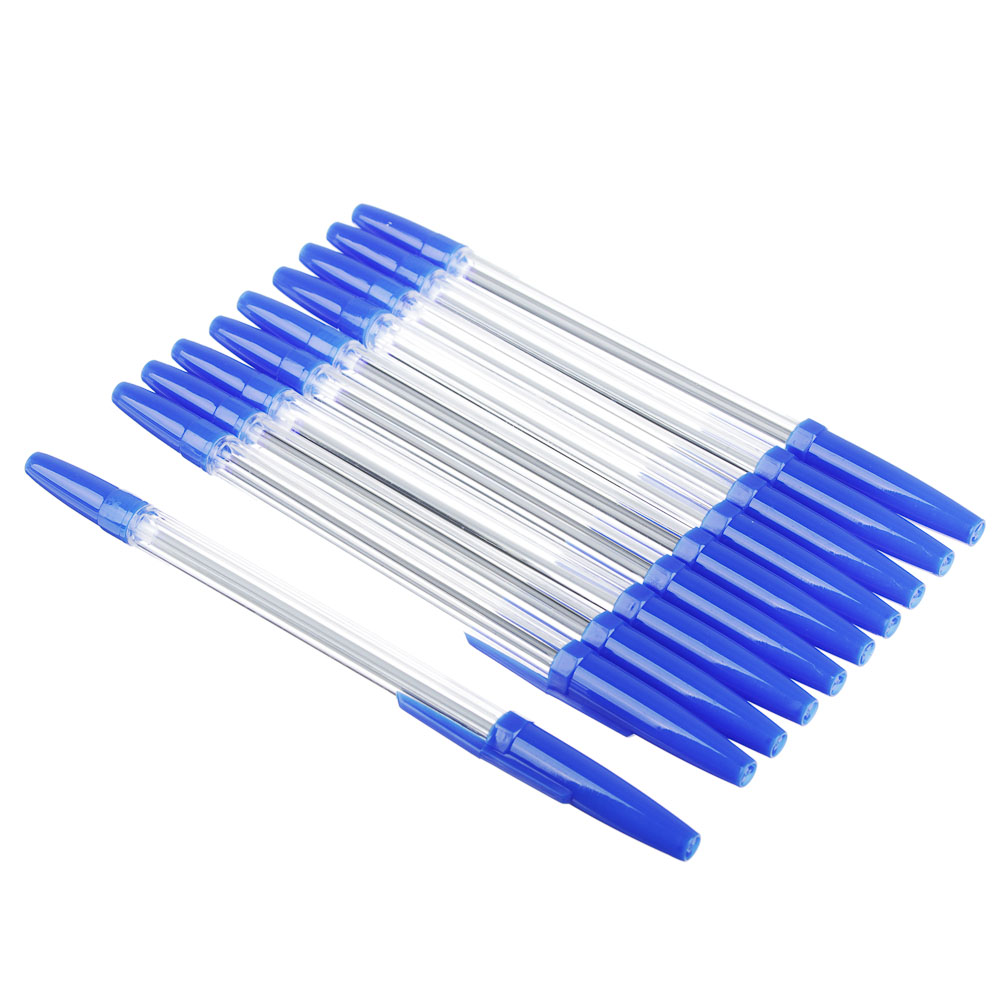 Набор ручек шариковых ClipStudio синие 10шт, наконечник 1,0 мм, прозрачный корпус, пакет с подвесом, арт.№ 102-048