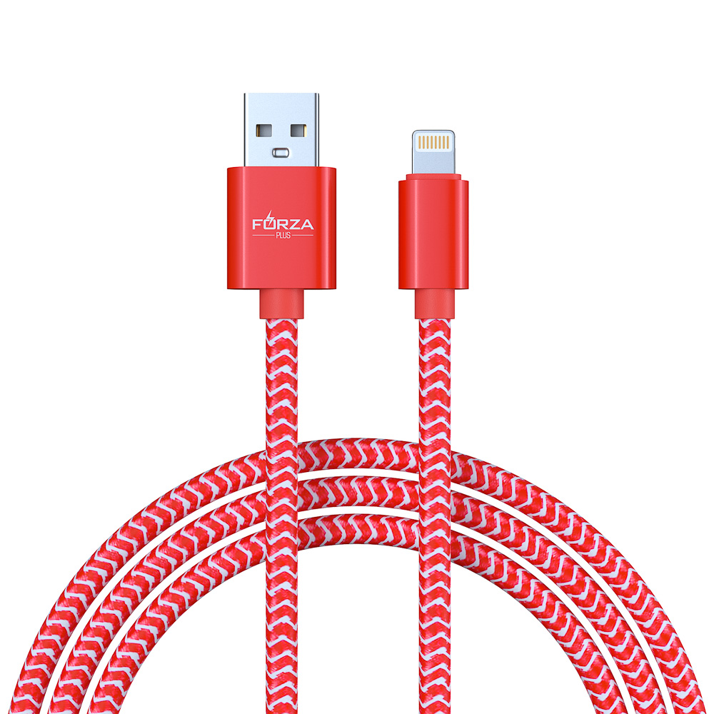 Кабель для зарядки USB(A)-iP FORZA Волна, 1м, 2А, тканевая оплётка, 4 цвета, пакет, арт.№ 916-231