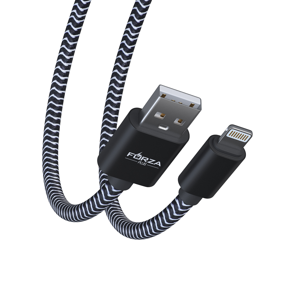 Кабель для зарядки USB(A)-iP FORZA Волна, 1м, 2А, тканевая оплётка, 4 цвета, пакет, арт.№ 916-231