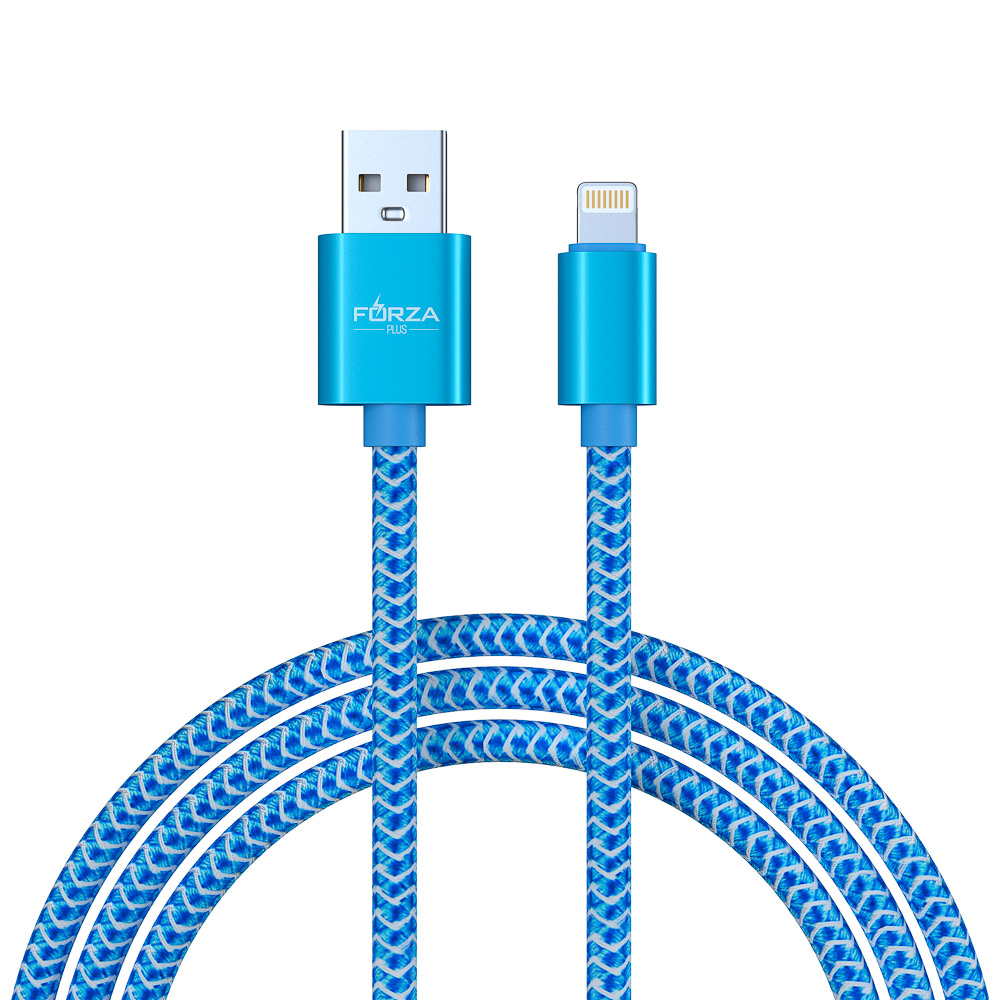 Кабель для зарядки USB(A)-iP FORZA Волна, 1м, 2А, тканевая оплётка, 4 цвета, пакет, арт.№ 916-231