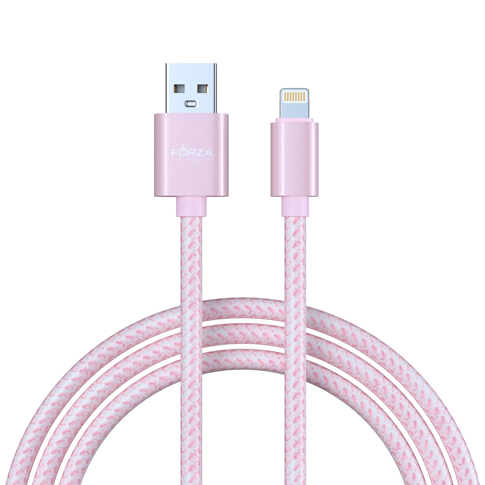 Кабель для зарядки USB(A)-iP FORZA Волна, 1м, 2А, тканевая оплётка, 4 цвета, пакет, арт.№ 916-231