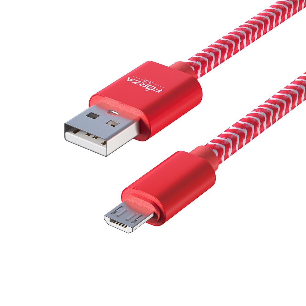 Кабель для зарядки USB(A)-microUSB FORZA Волна, 1м, 2А, тканевая оплётка, 4 цвета, пакет, арт.№ 916-230
