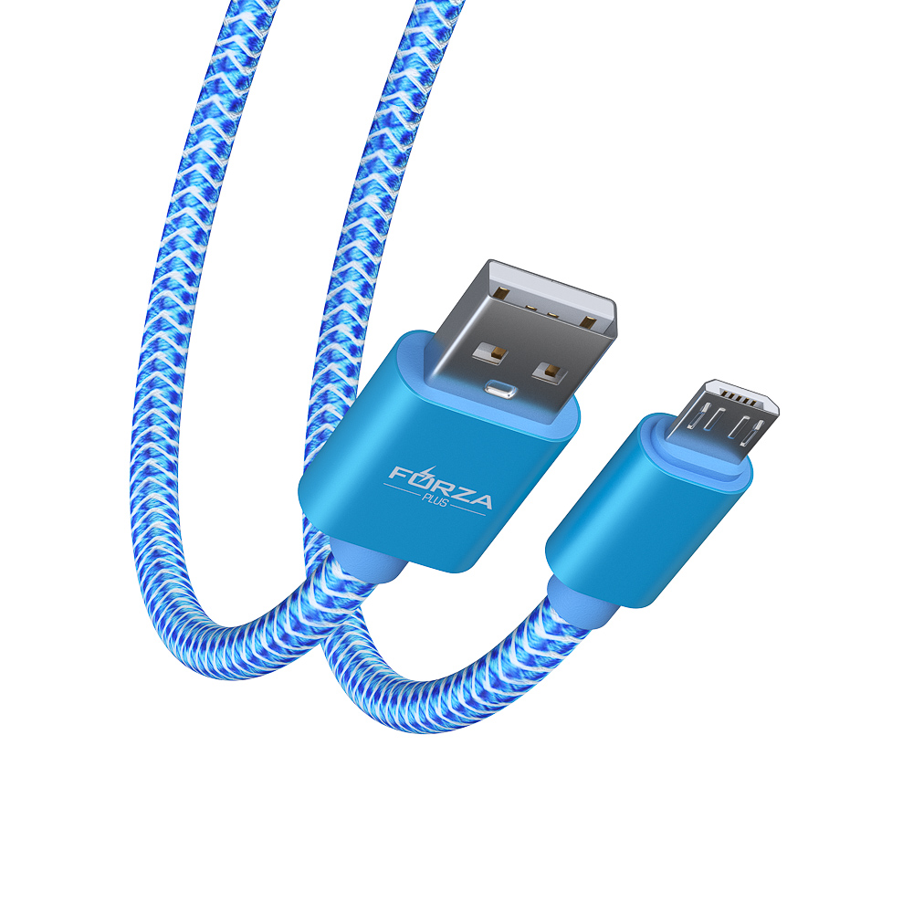 Кабель для зарядки USB(A)-microUSB FORZA Волна, 1м, 2А, тканевая оплётка, 4 цвета, пакет, арт.№ 916-230