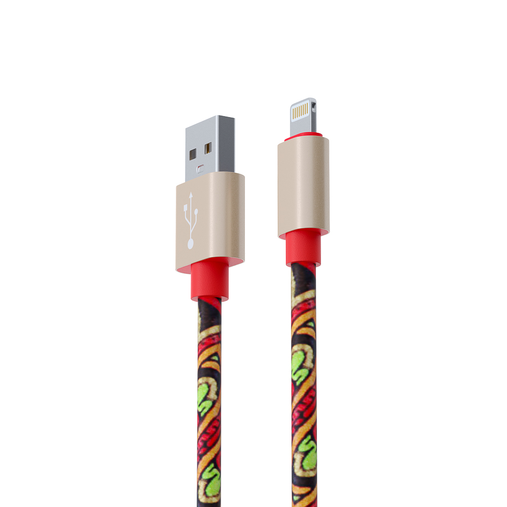 Кабель для зарядки USB(A)-iP FORZA Жар Птица, 1м, 1.5А, кожаная оплётка, 4 цвета, пакет, арт.№ 470-050
