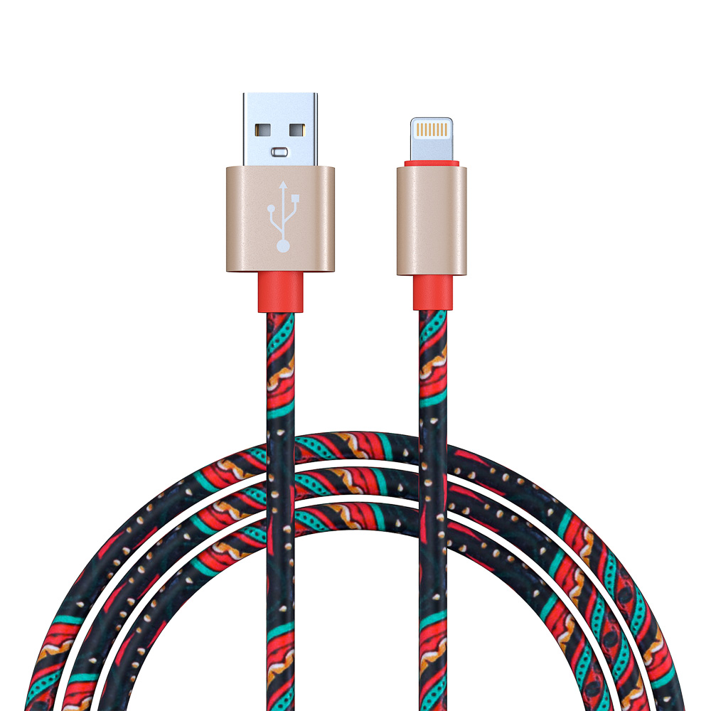 Кабель для зарядки USB(A)-iP FORZA Жар Птица, 1м, 1.5А, кожаная оплётка, 4 цвета, пакет, арт.№ 470-050