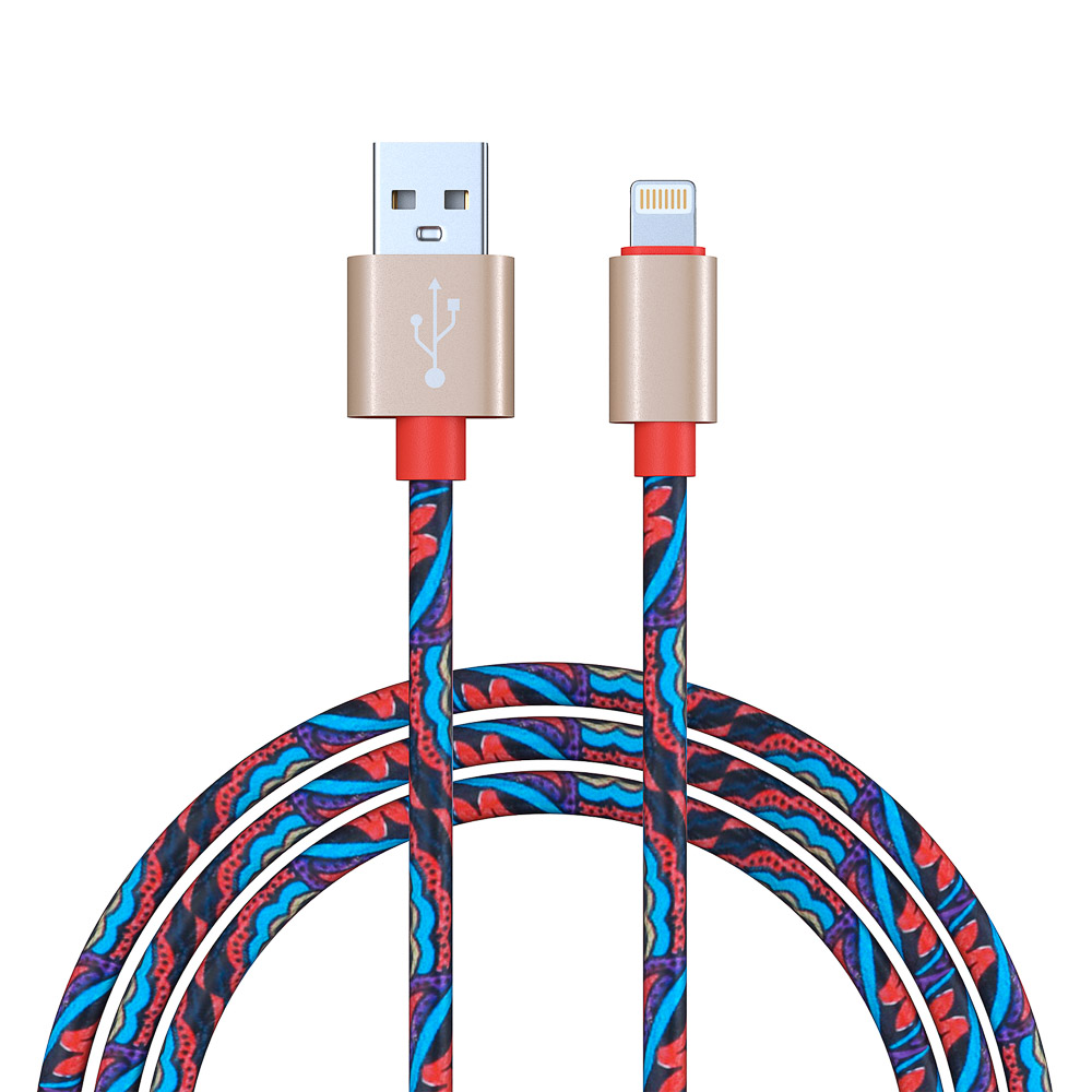 Кабель для зарядки USB(A)-iP FORZA Жар Птица, 1м, 1.5А, кожаная оплётка, 4 цвета, пакет, арт.№ 470-050