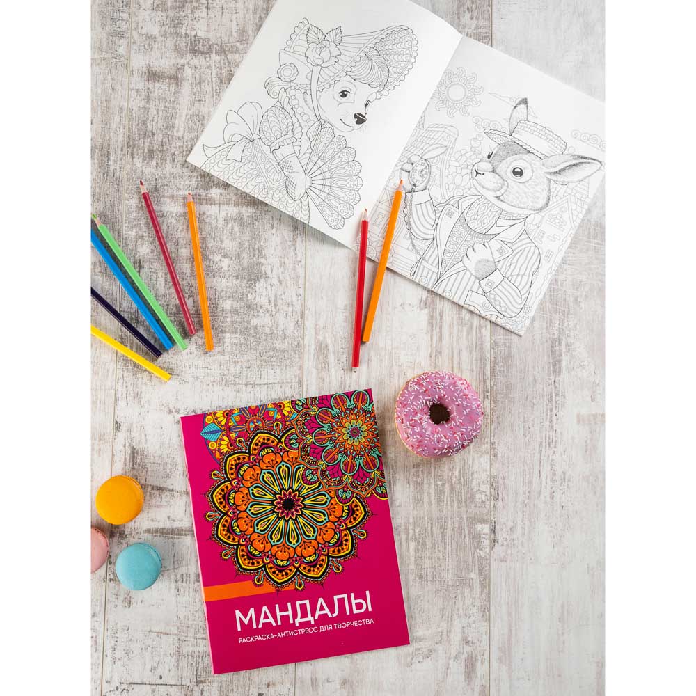 ХОББИХИТ Раскраска-антистресс для творчества "Мандалы", 32 стр., бумага, 20х26 см, 2 дизайна, арт.№ 290-263