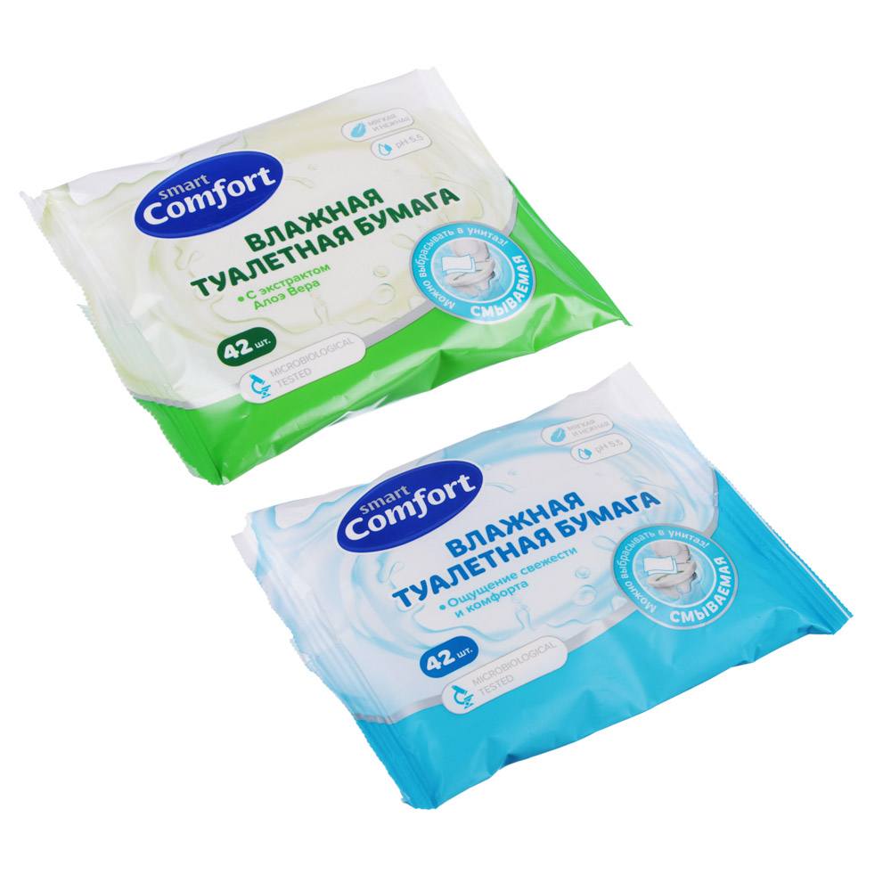 Туалетная бумага влажная Comfort smart ромашкой/алоэ, 42 шт, арт.№ 914-032