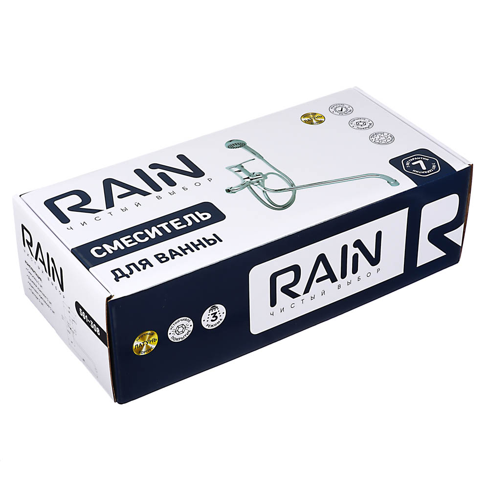 RAIN Смеситель для ванны Мира, круглый излив 35см, душ. набор, картридж 35мм, латунь, хром, арт.№ 561-308