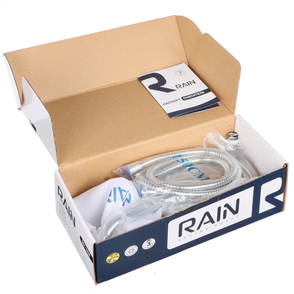 RAIN Смеситель для ванны Мира, круглый излив 35см, душ. набор, картридж 35мм, латунь, хром, арт.№ 561-308