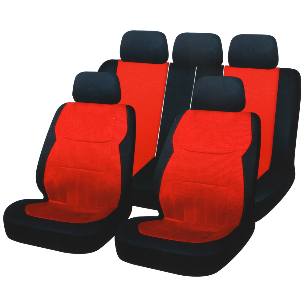 NG Авточехлы универсальные комфорт плюс 9 пр., MESH, PVC, 3 замка, Airbag, черный/красный, арт.№ 798-069