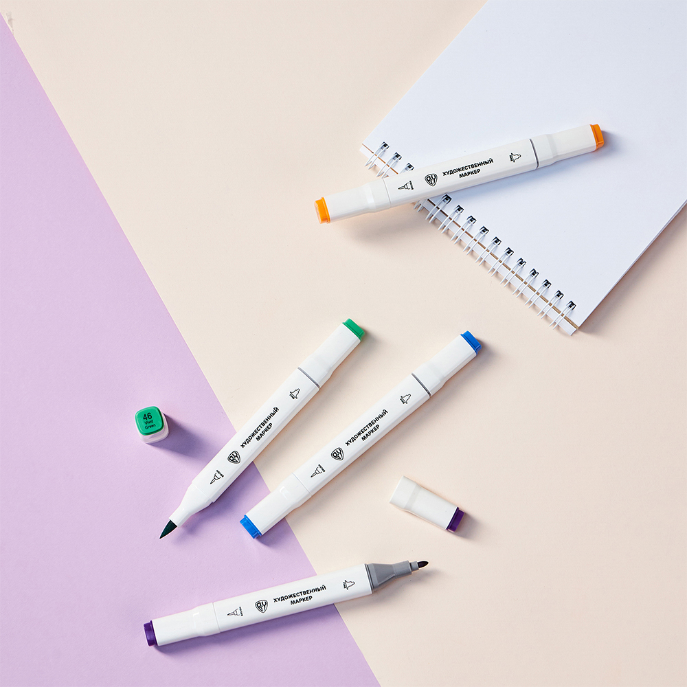 BY Русские Супергерои Набор маркеров худ., 2-стор., круг.нак./кист., 24цв., "Конек джуниор", пл.бокс, арт.№ 613-096