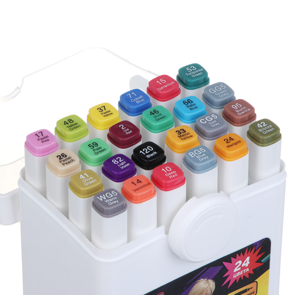 BY Русские Супергерои Набор маркеров худ., 2-стор., круг.нак./кист., 24цв., "Конек джуниор", пл.бокс, арт.№ 613-096