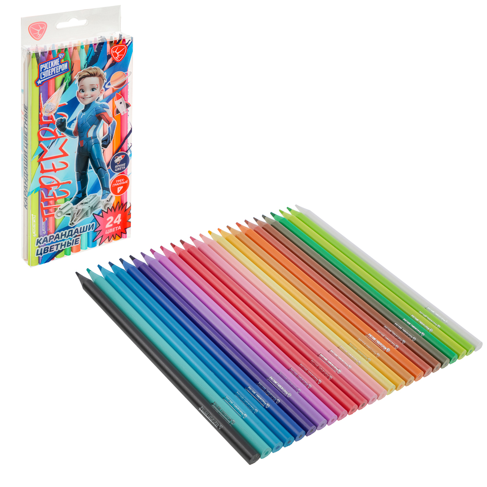 BY Русские Супергерои Карандаши 24 цв., 3х-гр., прокрас в массе, яркий гриф., пл.,"Пересвет джуниор", арт.№ 228-013