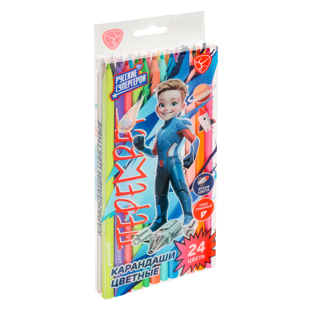 BY Русские Супергерои Карандаши 24 цв., 3х-гр., прокрас в массе, яркий гриф., пл.,"Пересвет джуниор", арт.№ 228-013