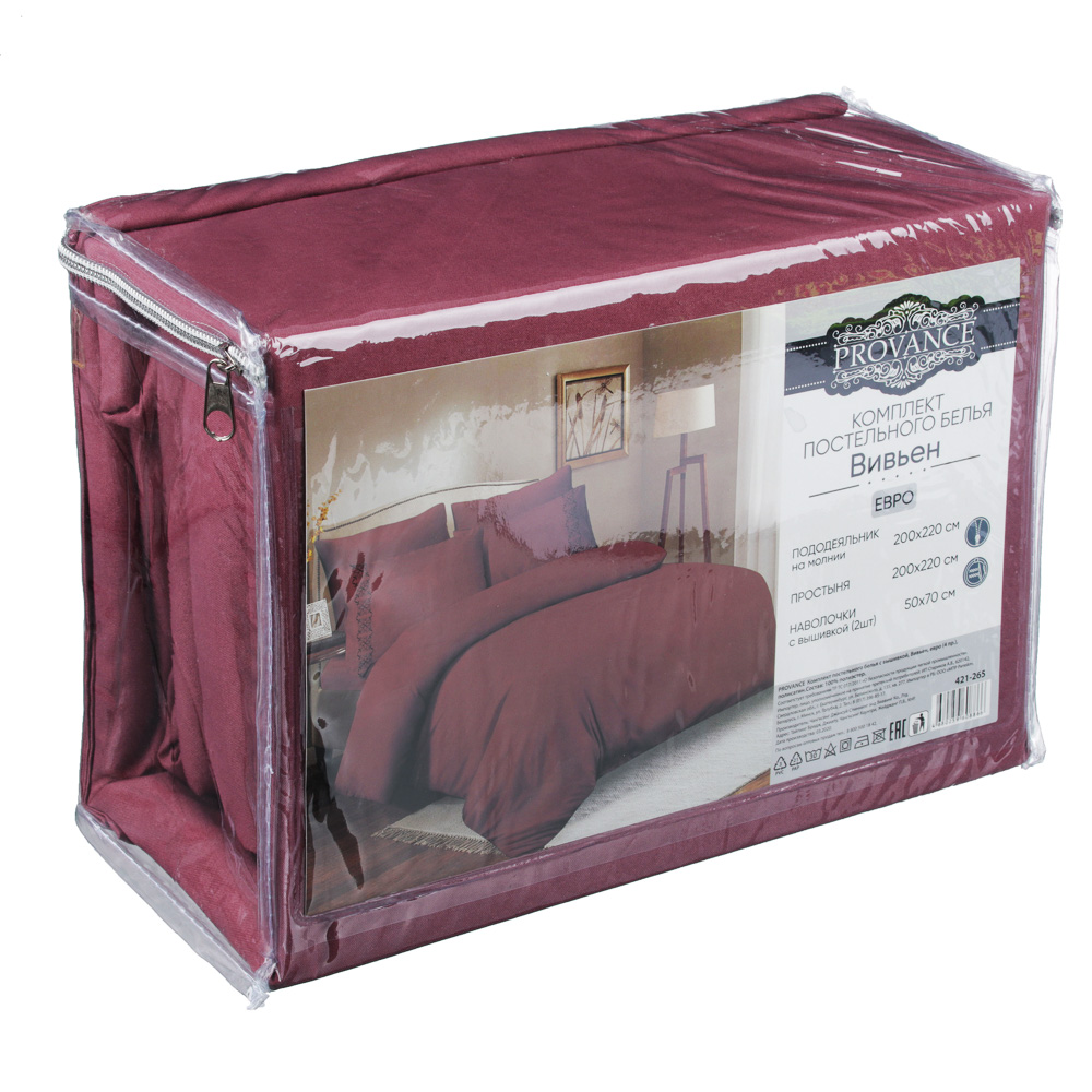 PROVANCE Вивьен Комплект пост белья с вышивкой евро (4пр.), полисатин, ПЭ, 85 гр/м, 4 цвета, арт.№ 421-265