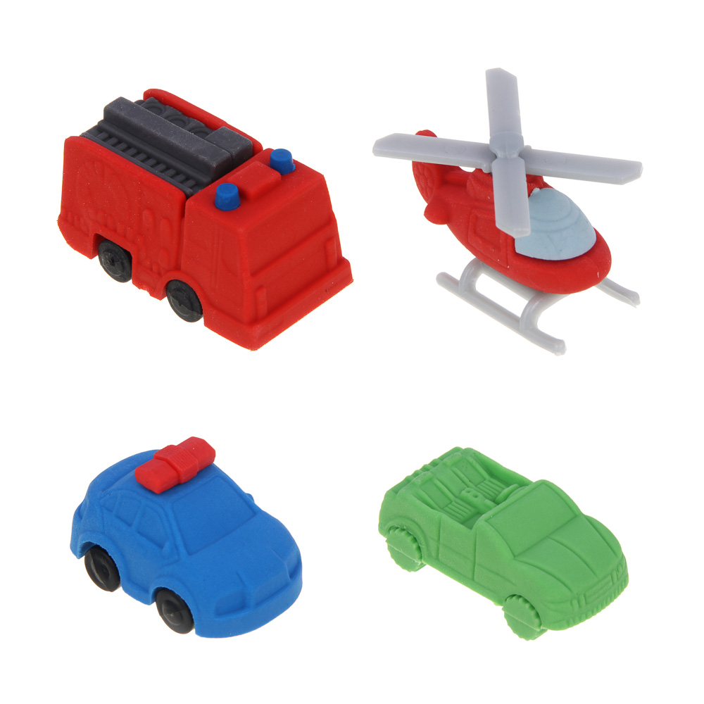 Ластик фигурный в форме транспорта, ТПР, АБС-пластик, 3,7-4,5х1,8-2,5х1,5-2,8см, 4 дизайна, арт.№ 607-009